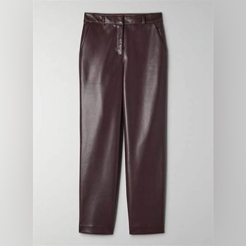 Babaton Faux Leather Straight-Leg Pants — Deep Burgundy